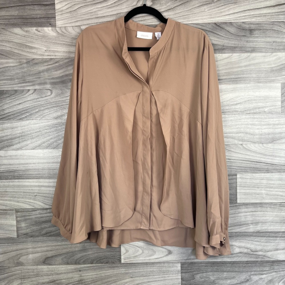 Chico's Blouse Womens‎ 3 / Large Beige Flowy Inside Button Shirt Career Business